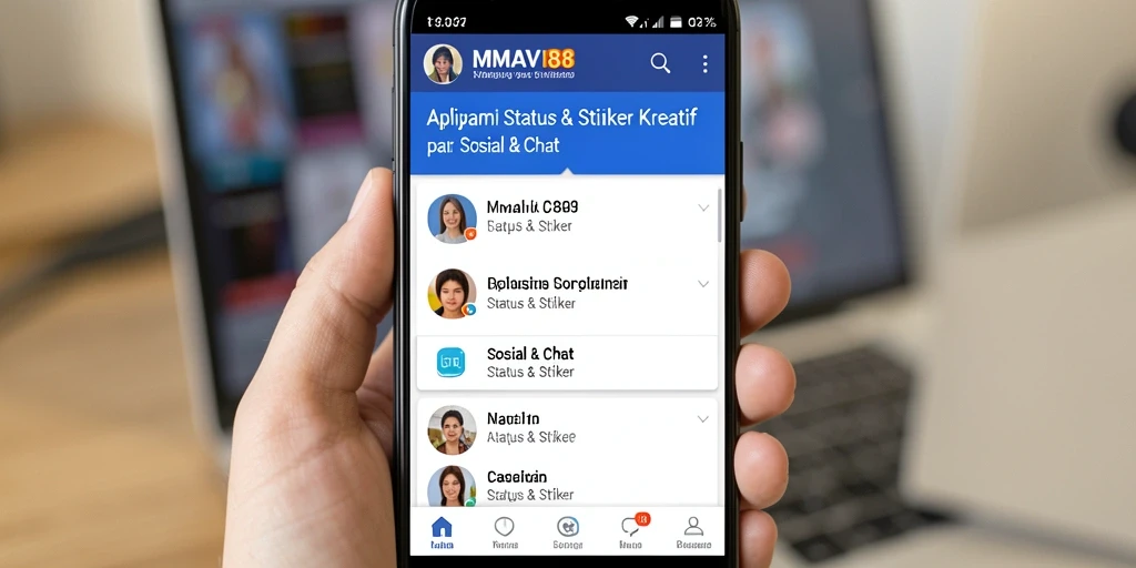 Tampilan antarmuka aplikasi AMAVI88 untuk Status & Stiker yang menarik dan interaktif.