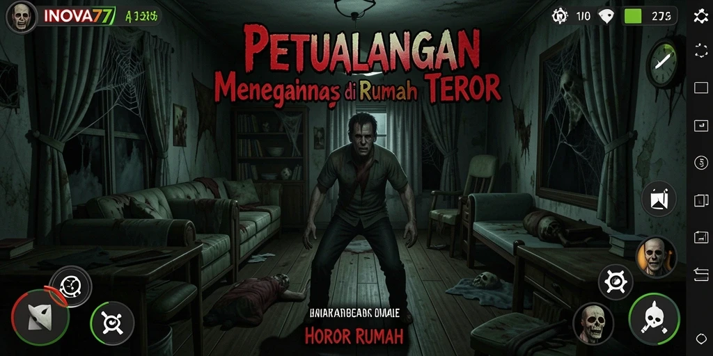 Antarmuka permainan <strong>INOVA77</strong> dengan suasana mencekam yang khas Horor Rumah.
