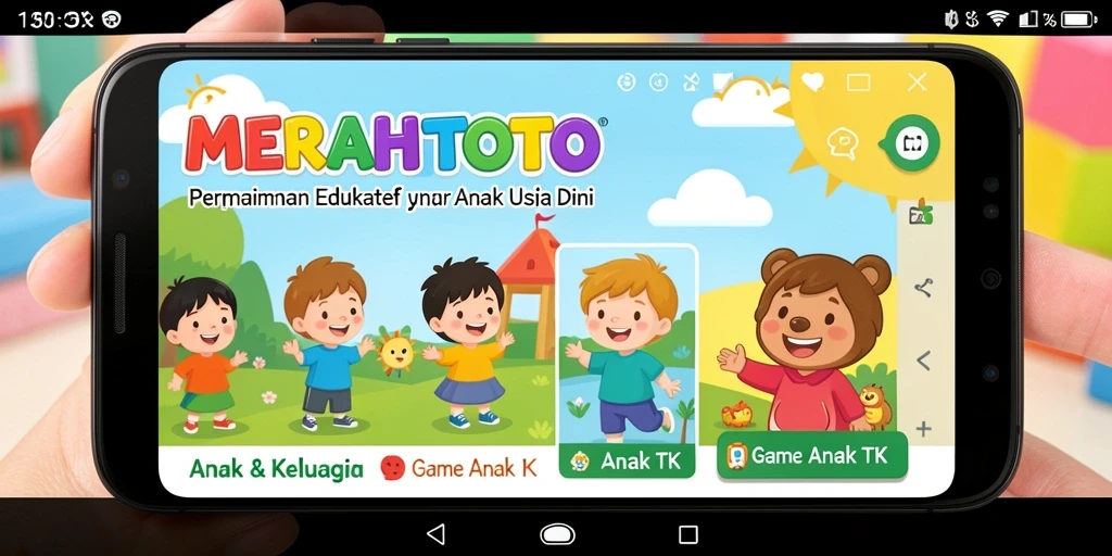 Antarmuka aplikasi MERAHTOTO yang ceria dan edukatif untuk anak-anak.