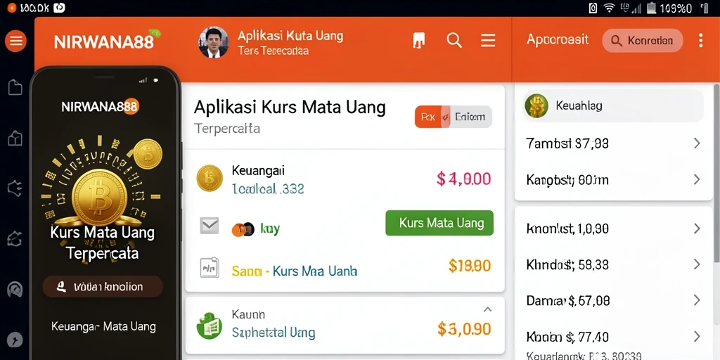 Antarmuka aplikasi NIRWANA88 yang menampilkan nilai tukar mata uang.