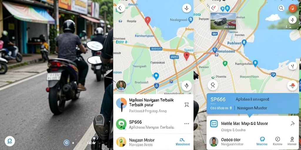 Antarmuka SP666 menampilkan rute navigasi motor yang jelas dan informatif.